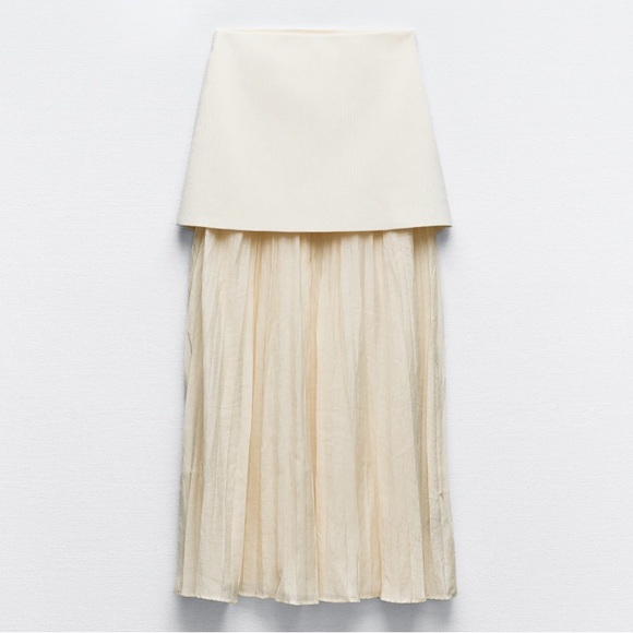 NWT Zara 2 Piece Gold Button Knitted Vest Top and Mix Pleaded Knit Skirt Set - Picture 9 of 14